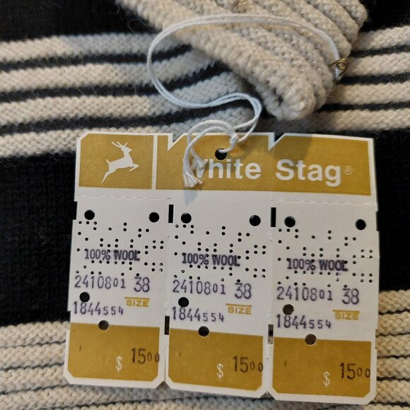 Vintage White Stag 1940s-1950s Black White Stripe Wool Ribbed Turtleneck Sweater - Picture 7 of 11